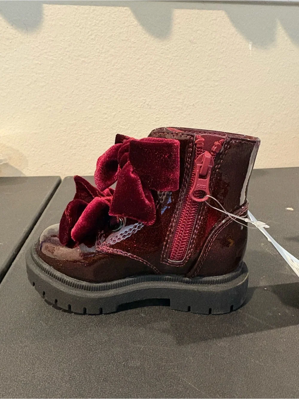 Cat and Jack Estes Combat Boots Glitter Burgundy Red Toddler Infant Girls Sz 5